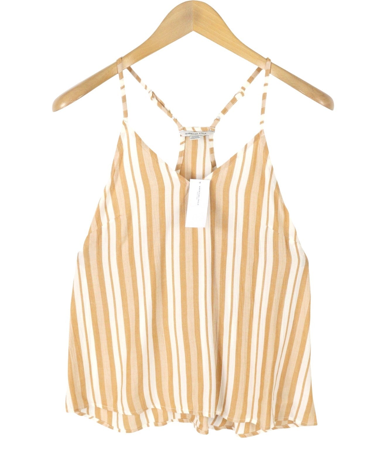 AMERICAN EAGLE OUTFITTERS Women T-Shirt S Beige Stripe V-Neck Sleeveless