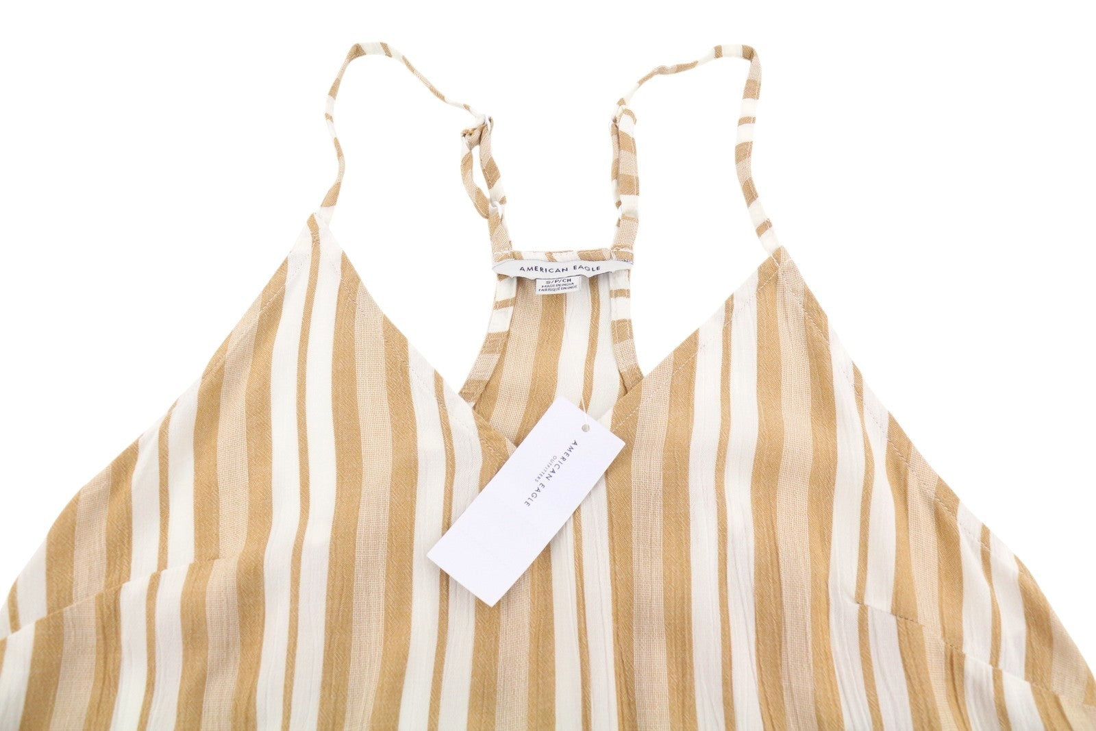 AMERICAN EAGLE OUTFITTERS Women T-Shirt S Beige Stripe V-Neck Sleeveless