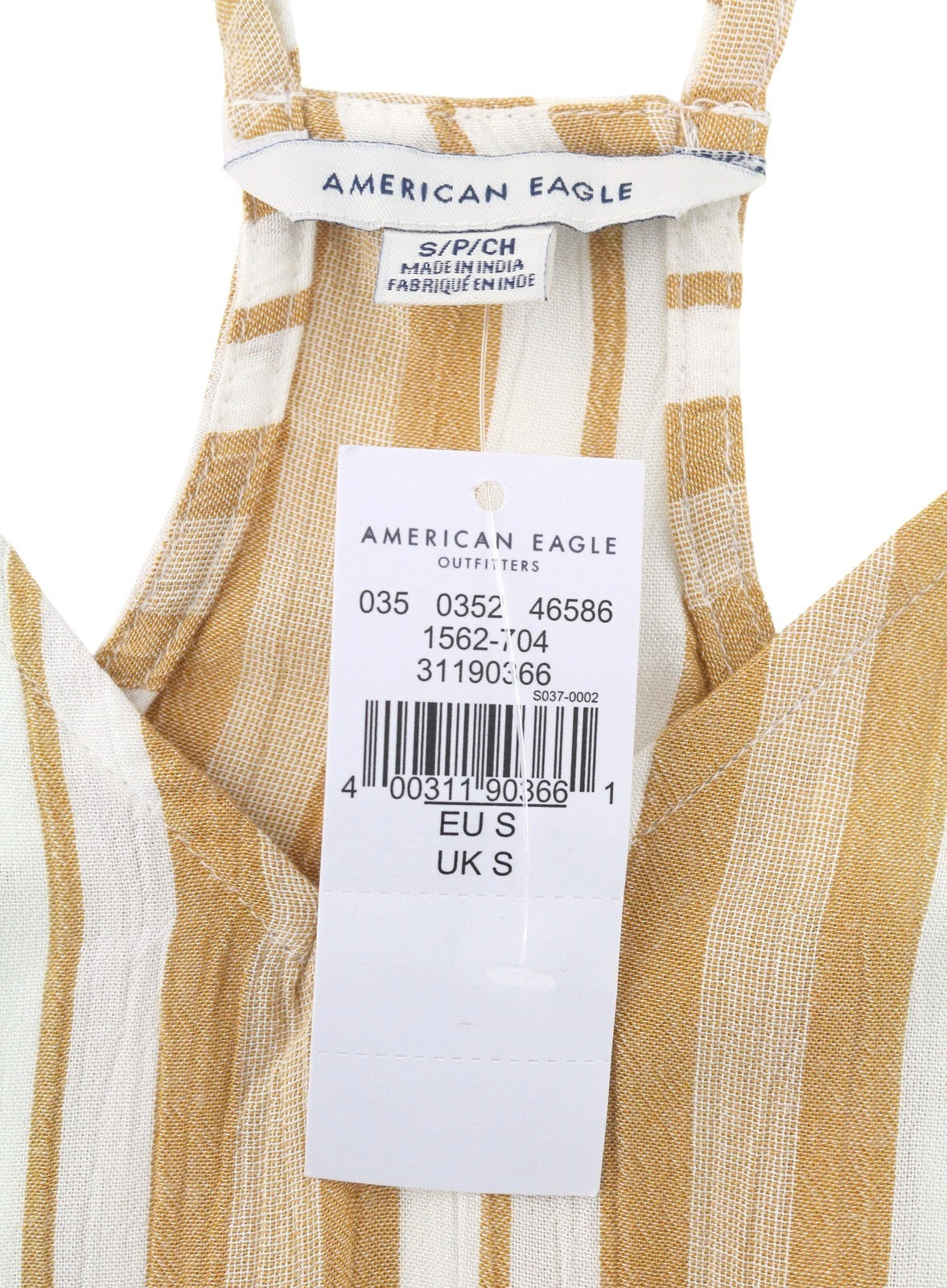AMERICAN EAGLE OUTFITTERS Women T-Shirt S Beige Stripe V-Neck Sleeveless