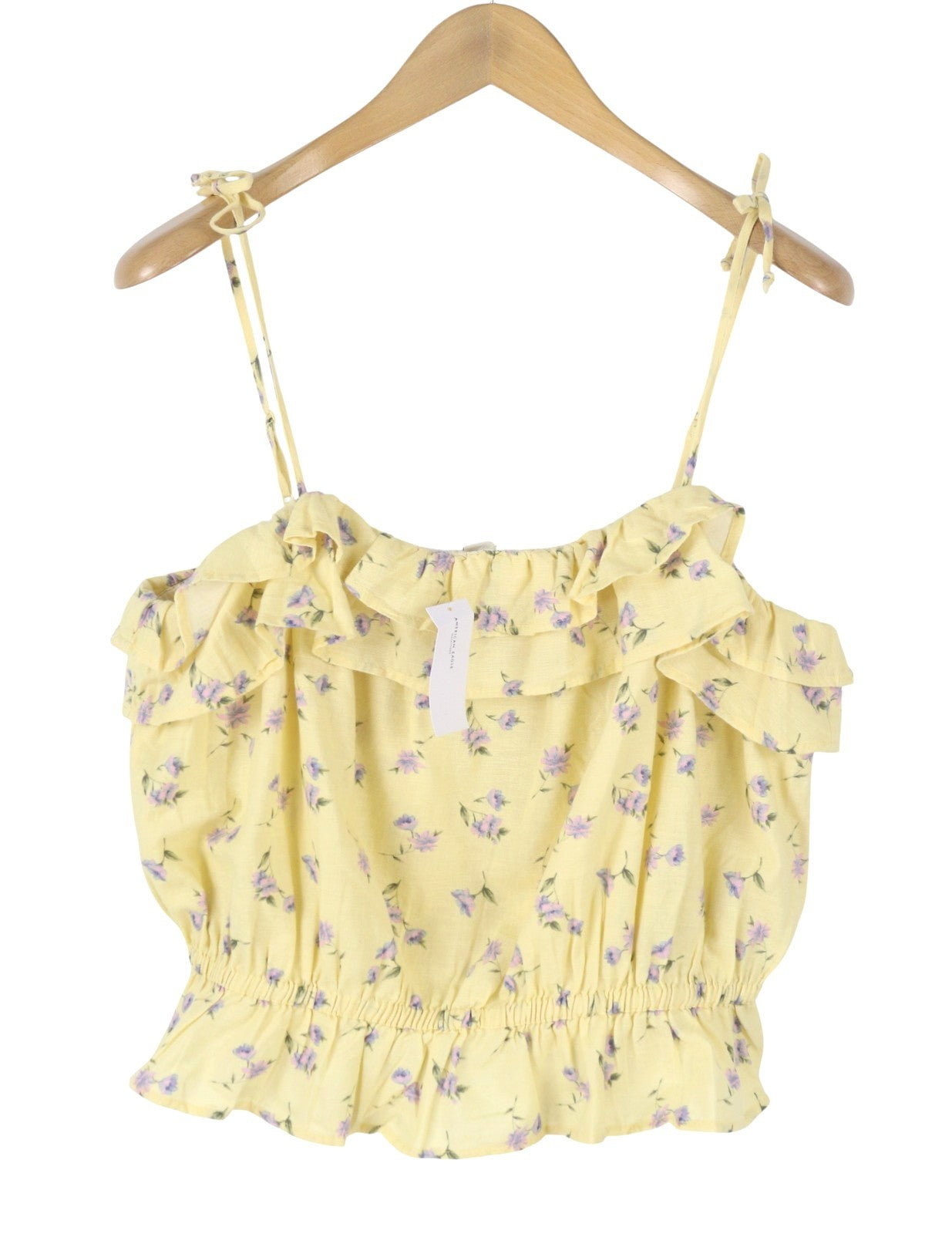 AMERICAN EAGLE OUTFITTERS Women T-Shirt XL Yellow Floral Cropped Sleeveless
