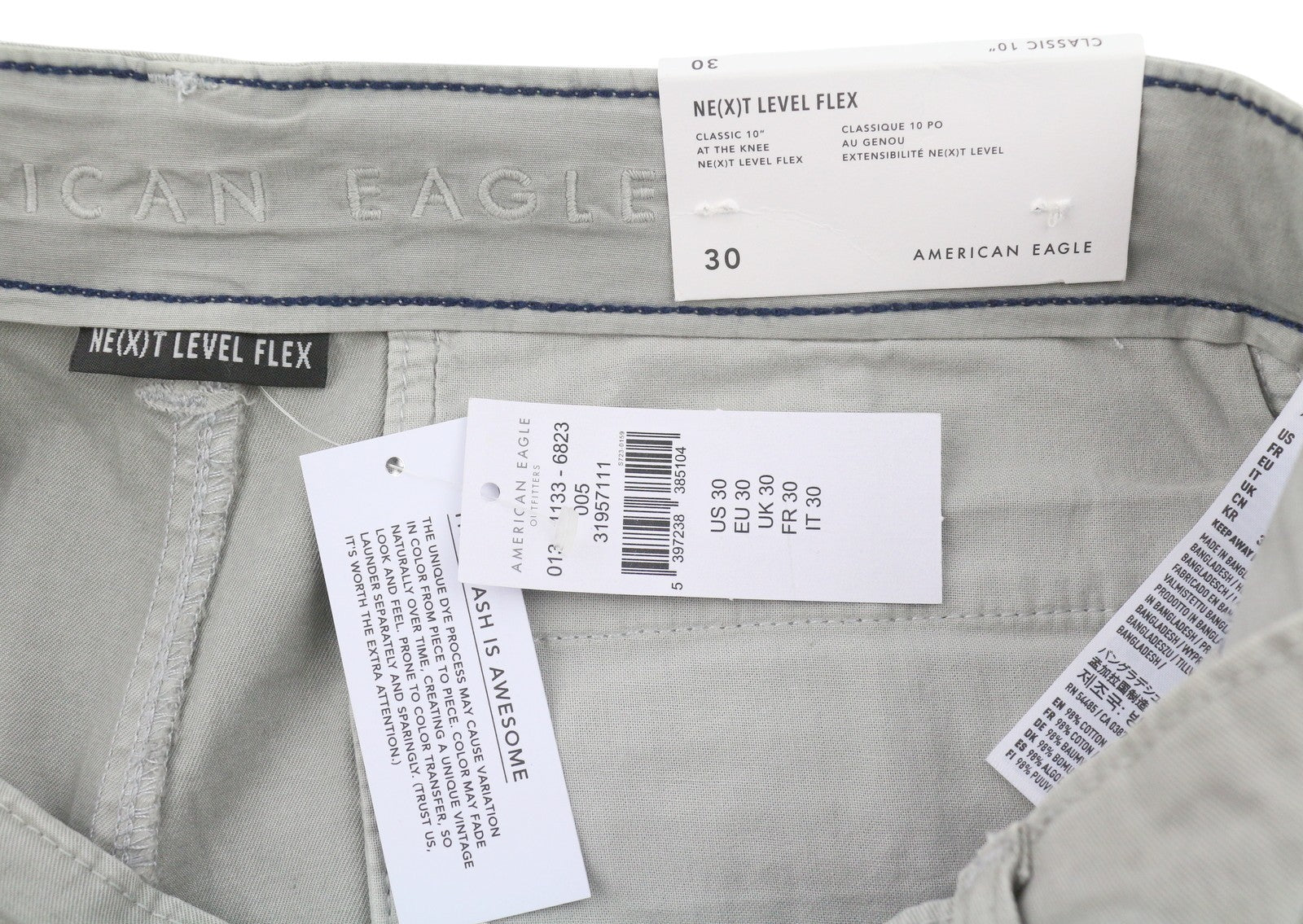 AMERICAN EAGLE OUTFITTERS Classic 10" Men Shorts W30 Grey Stretch Flex Chino