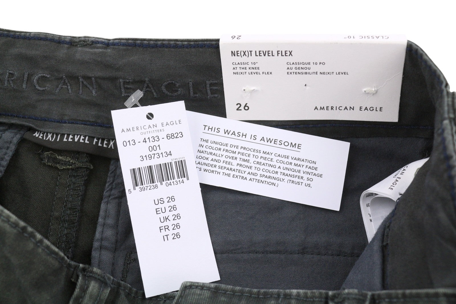 AMERICAN EAGLE OUTFITTERS Classic 10" Men Boy Shorts W26 Grey Stretch Flex Chino