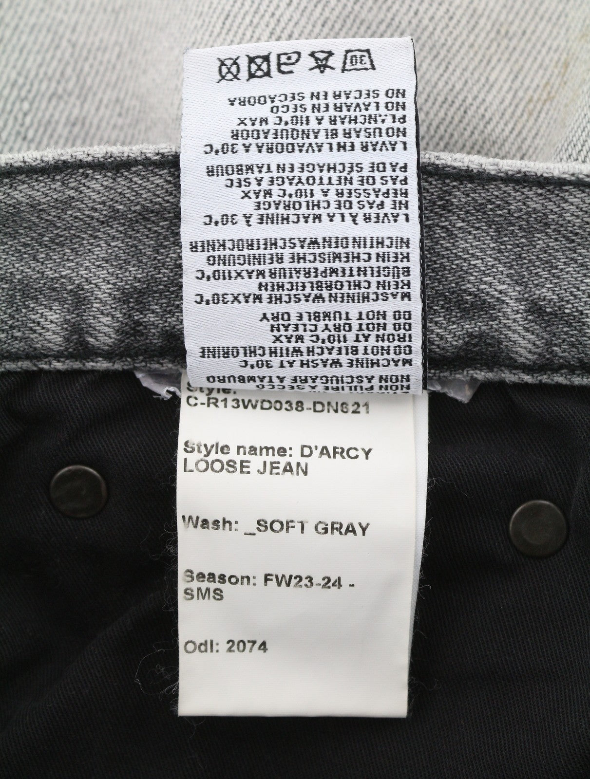 R13 D'Arcy Loose Women Jeans 27 Soft Gray Whiskers Faded Dirty Look