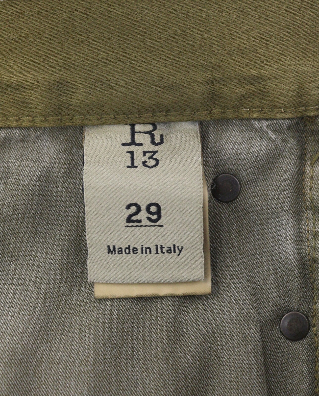 R13 Boyfriend Women Trousers 29 Olive Garment Dyed Moleskin Cropped Faded FW25