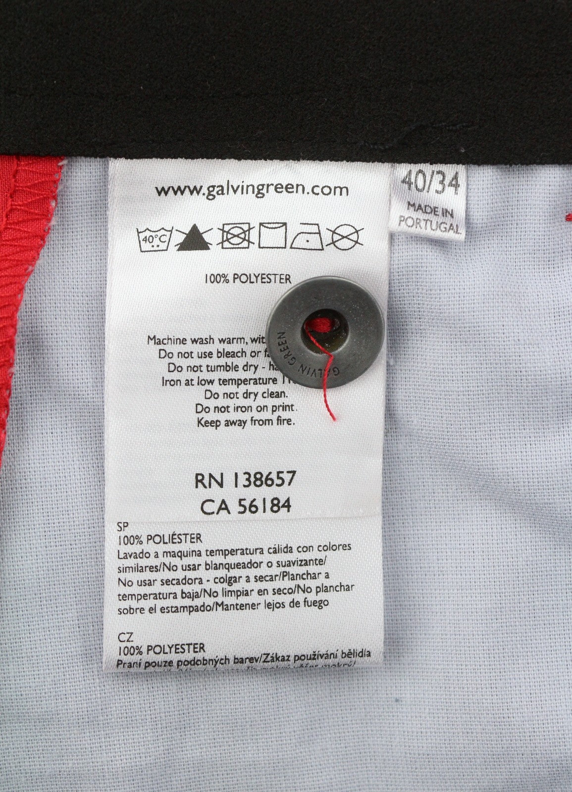 GALVIN GREEN Ventil8 Men Golf Trousers W40/L34 Red Zip Fly Trekking