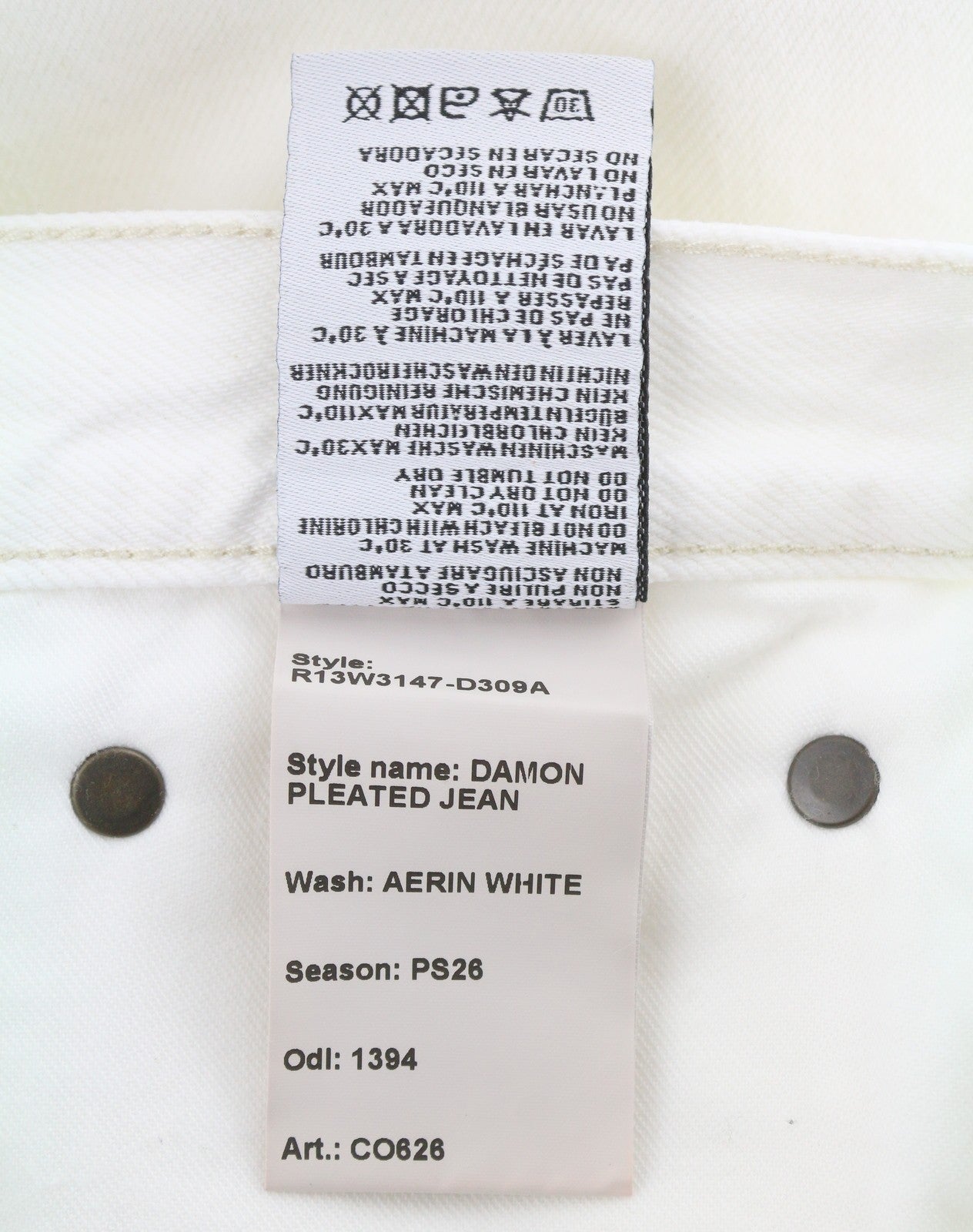 R13 Damon Pleated Women Jeans 25 Aerin White Wide Zip Fly PS26