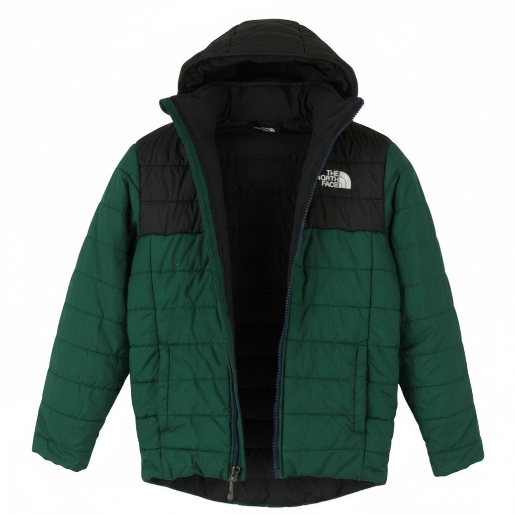 THE NORTH FACE Boy Jacket M Green Hooded Padded Quilted Full Zip