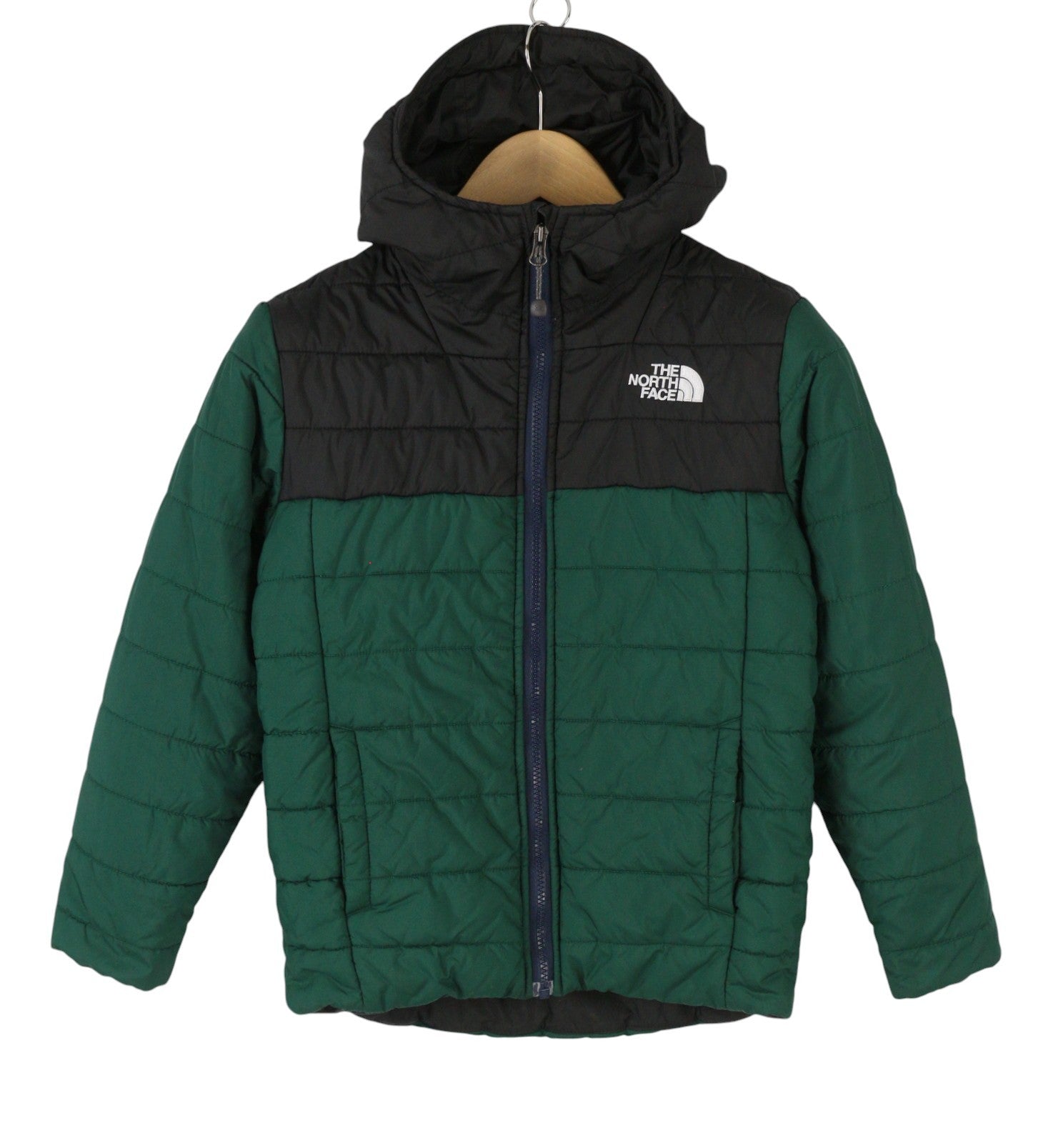 THE NORTH FACE Boy Jacket M Green Hooded Padded Quilted Full Zip
