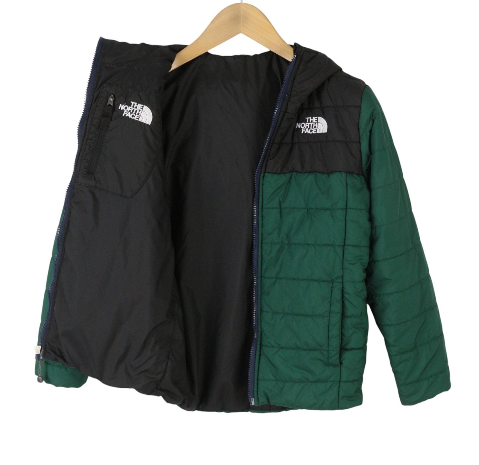 THE NORTH FACE Boy Jacket M Green Hooded Padded Quilted Full Zip
