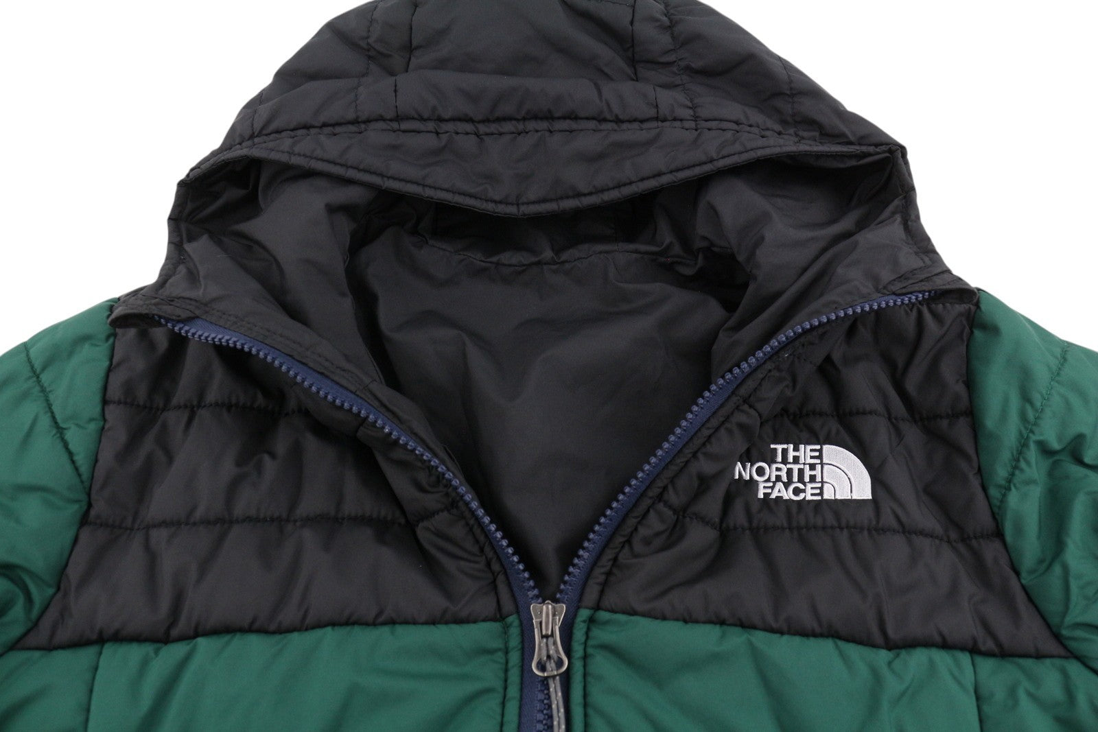 THE NORTH FACE Boy Jacket M Green Hooded Padded Quilted Full Zip