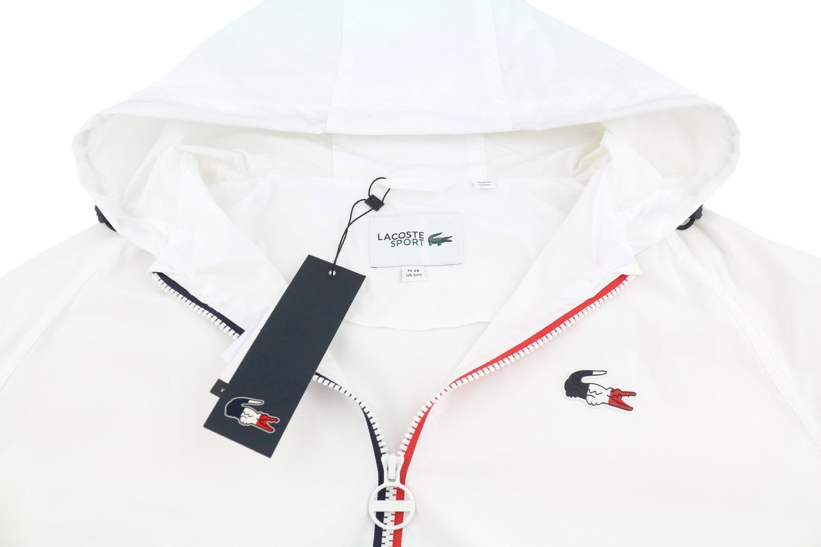 LACOSTE Sport Men Jacket S/M White Water Repellent Hooded Lightweight RRP299