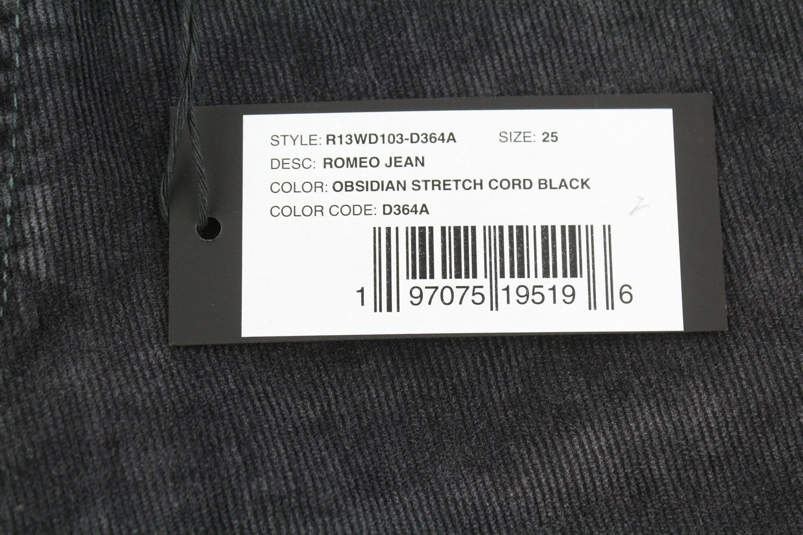 R13 Romeo Women Trousers 25 Obsidian Stretch Cord Faded Grey Cropped Ankle FW25