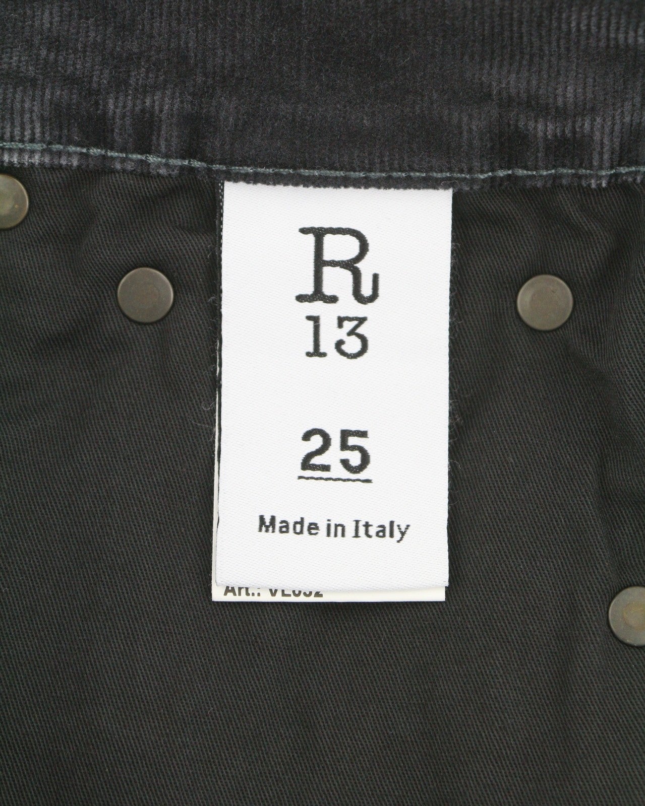 R13 Romeo Women Trousers 25 Obsidian Stretch Cord Faded Grey Cropped Ankle FW25