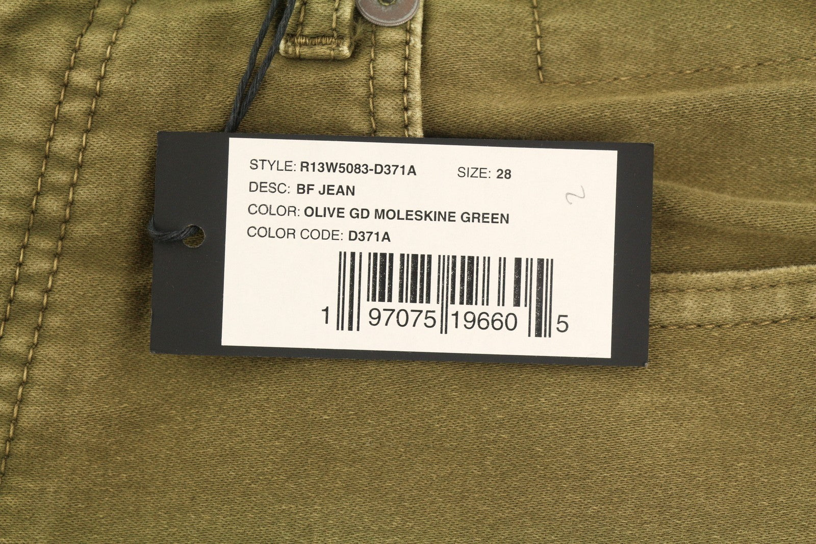 R13 Boyfriend Women Trousers 28 Olive Garment Dyed Moleskin Cropped Faded FW25