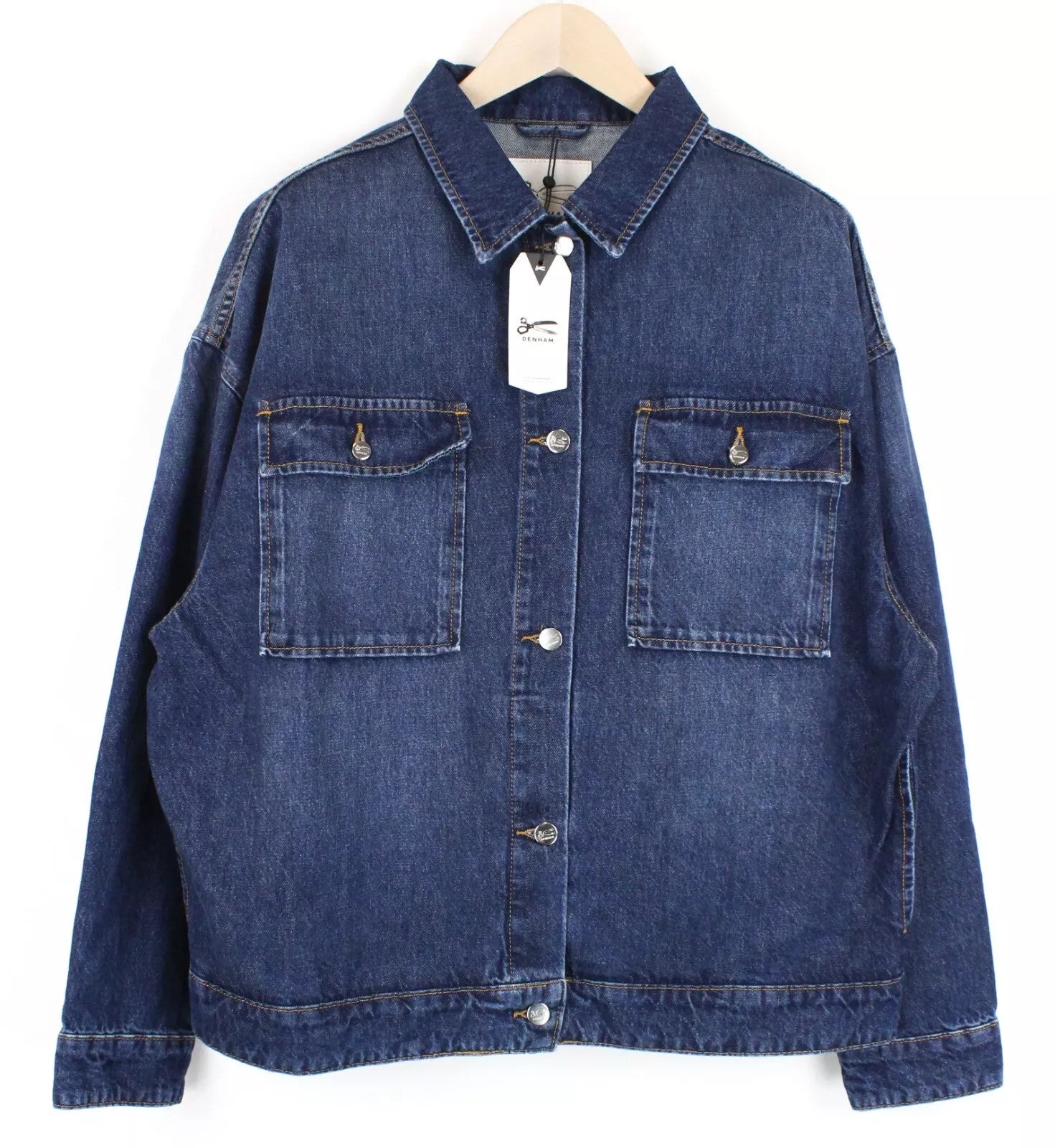 DENHAM Century Trucker Women Jacket XL Blue Washed Cotton Embroidery Logo Denim