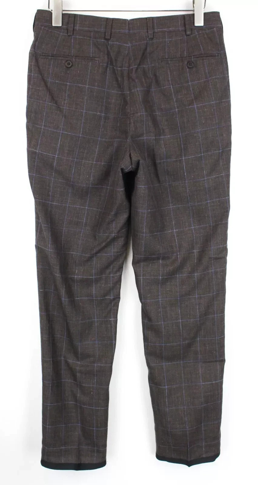 SUITSUPPLY Brescia Men Trousers UK38L Brown Wool Silk Linen Checked Pleated