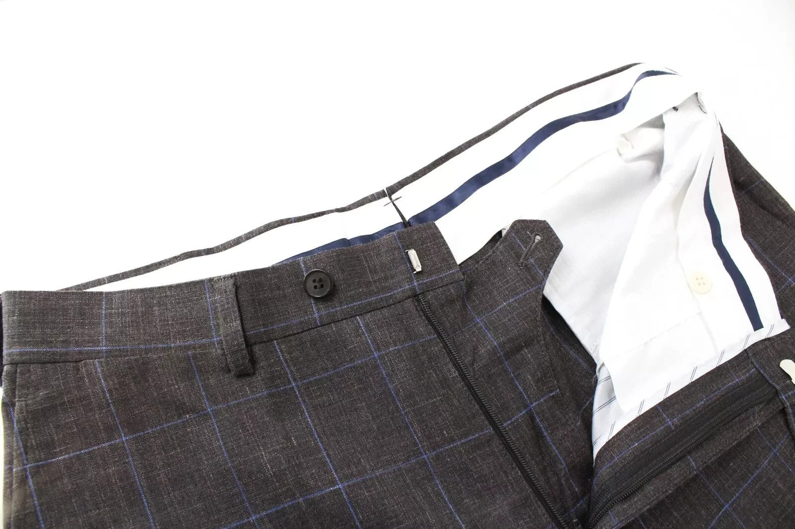 SUITSUPPLY Brescia Men Trousers UK38L Brown Wool Silk Linen Checked Pleated