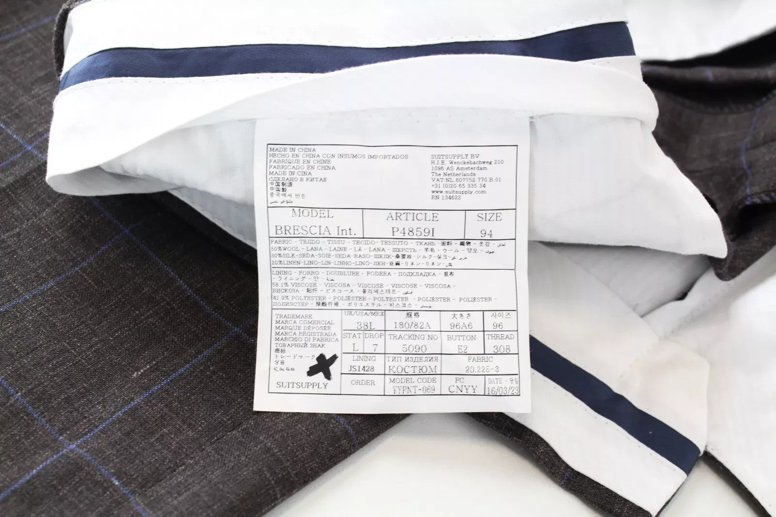 SUITSUPPLY Brescia Men Trousers UK38L Brown Wool Silk Linen Checked Pleated