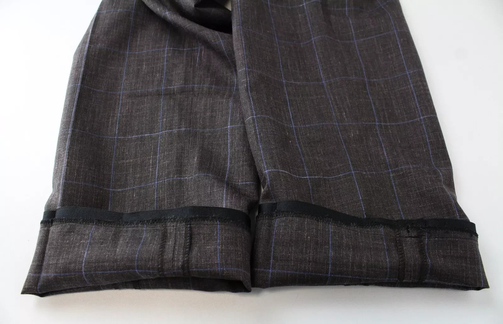 SUITSUPPLY Brescia Men Trousers UK38L Brown Wool Silk Linen Checked Pleated