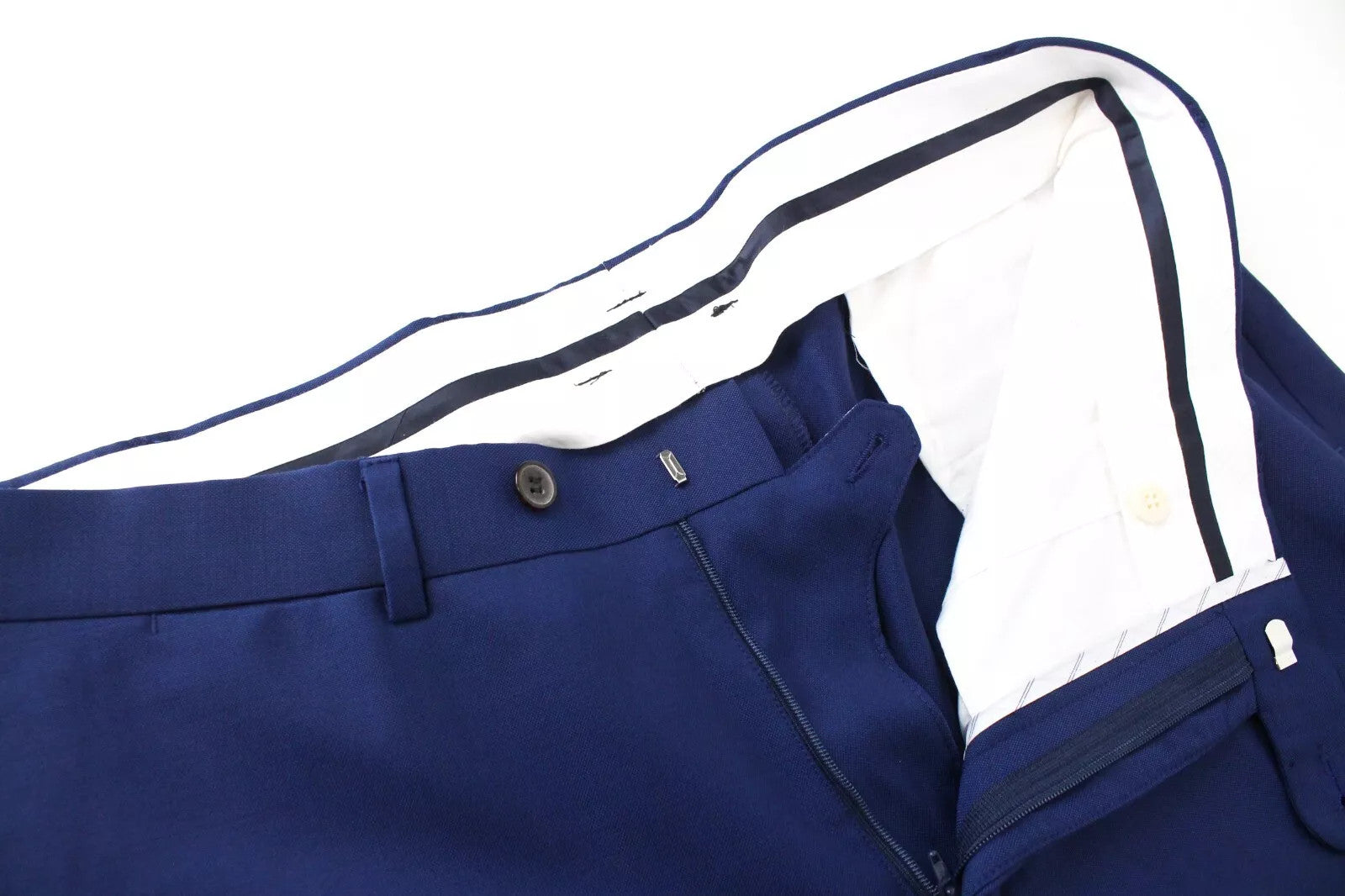 SUITSUPPLY Brescia Men Trousers UK40R Blue Pure Wool Pleated Lined Classic