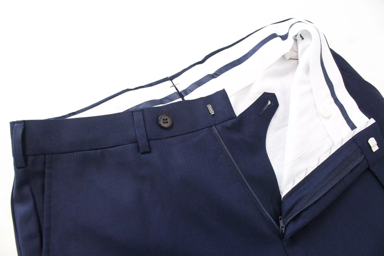 SUITSUPPLY Brescia Men Trousers UK28R Blue Pure Wool Pleated Lined Formal