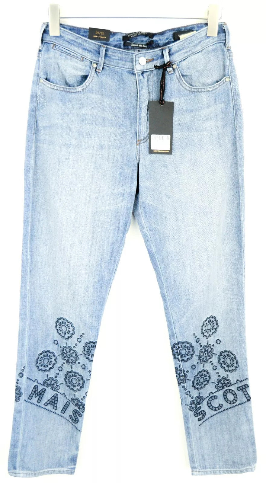 MAISON SCOTCH Women Jeans W27/L32 Boyfriend Fit Blue Washed Logo Embroidered