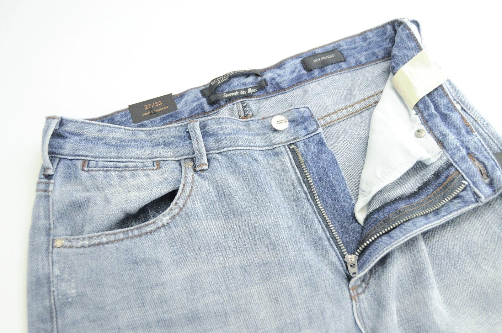 MAISON SCOTCH Women Jeans W27/L32 Boyfriend Fit Blue Washed Logo Embroidered