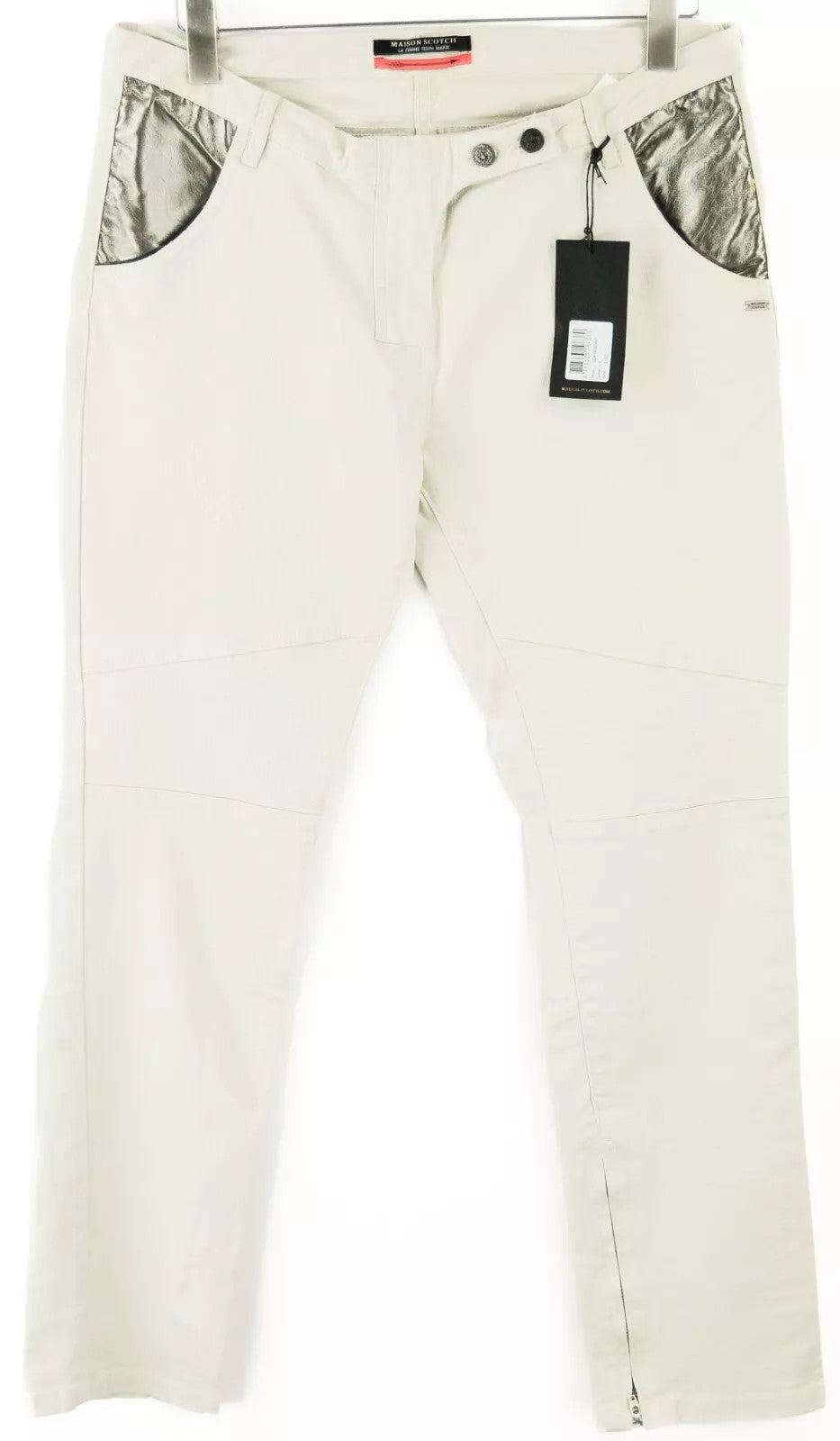 MAISON SCOTCH Women Jeans W31/L32 Slim Fit Detailed Ivory Cotton Stretch