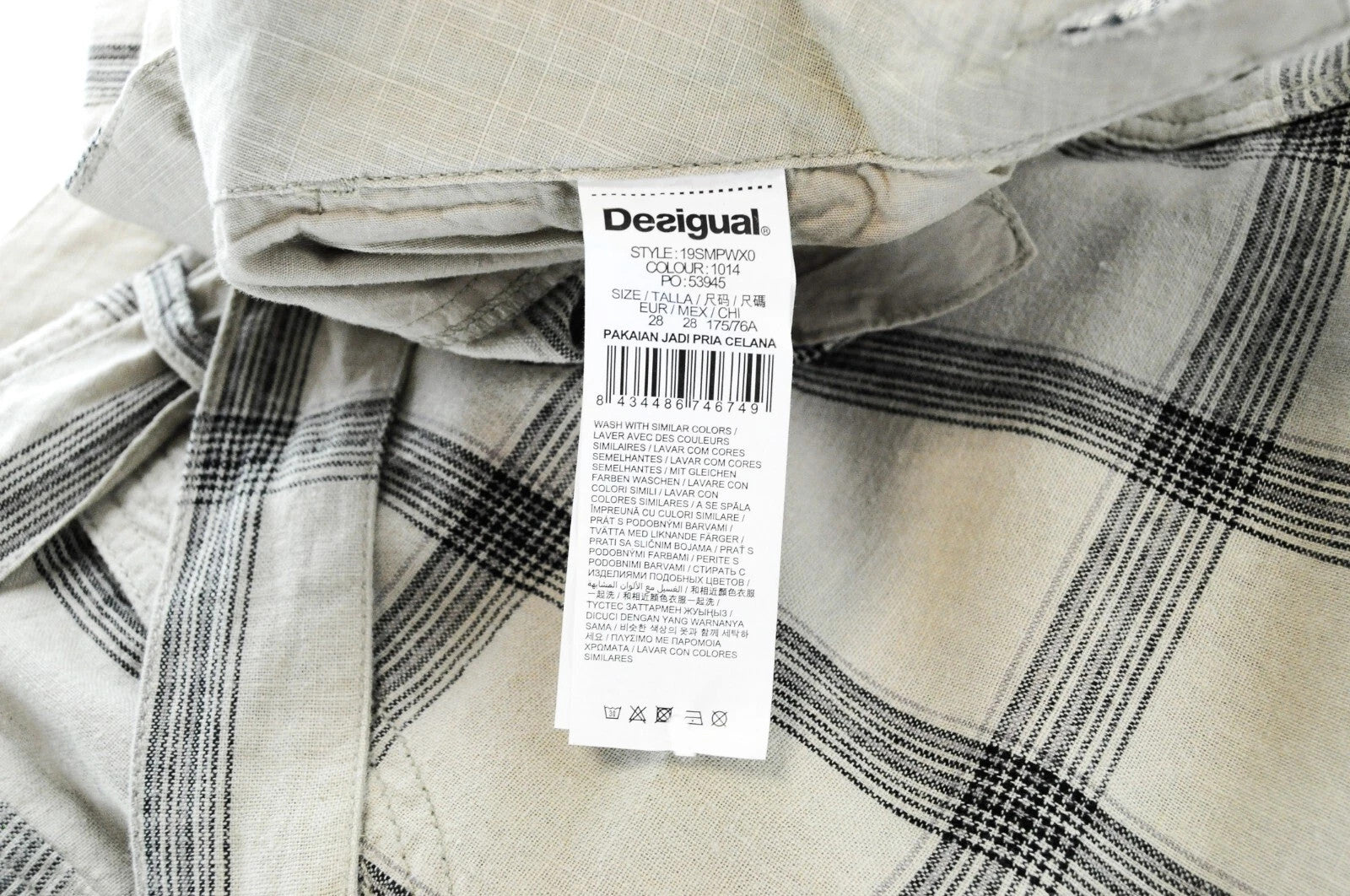 DESIGUAL Marc Men Shorts W32 Checked Pattern Linen Cotton Summer Sand Brown