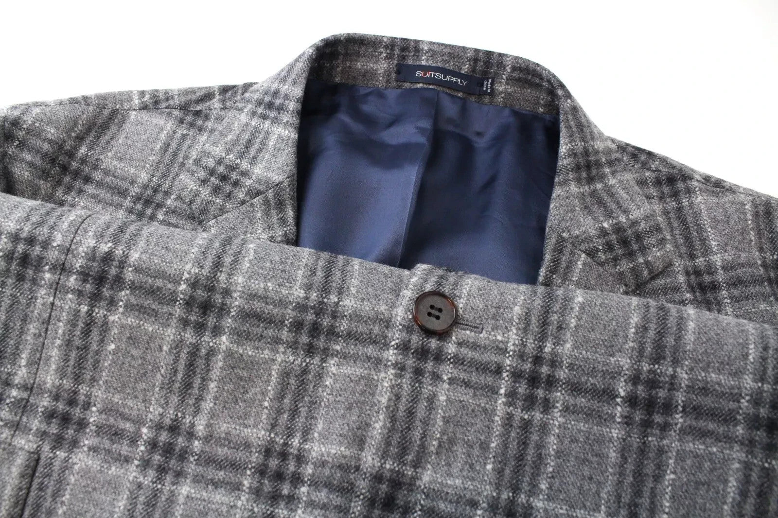 SUITSUPPLY Havana Men Blazer UK54R Wool Cashmere Grey Checked Formal Lined