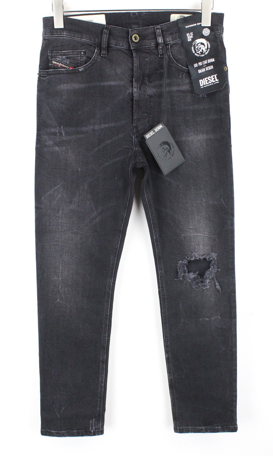 DIESEL D-Eetar 069DV Men Jeans W29/L30 Taper Fit Distressed Cotton Stretch Grey