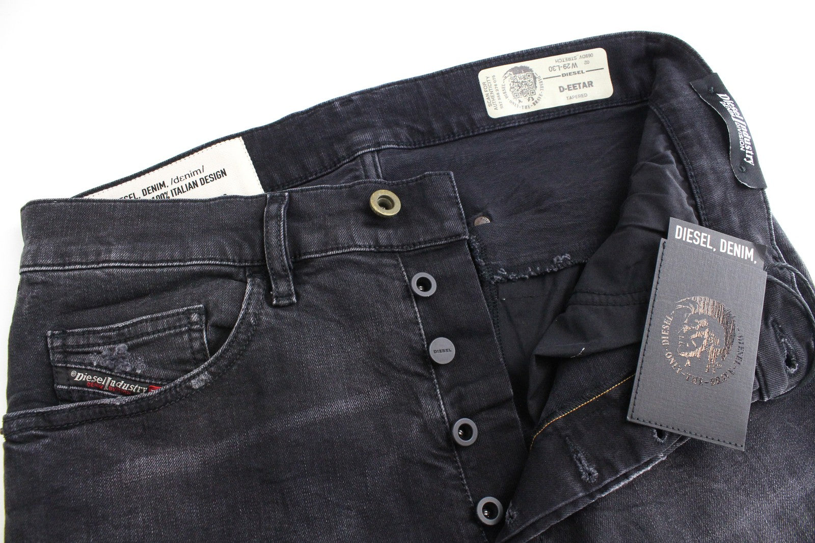 DIESEL D-Eetar 069DV Men Jeans W29/L30 Taper Fit Distressed Cotton Stretch Grey