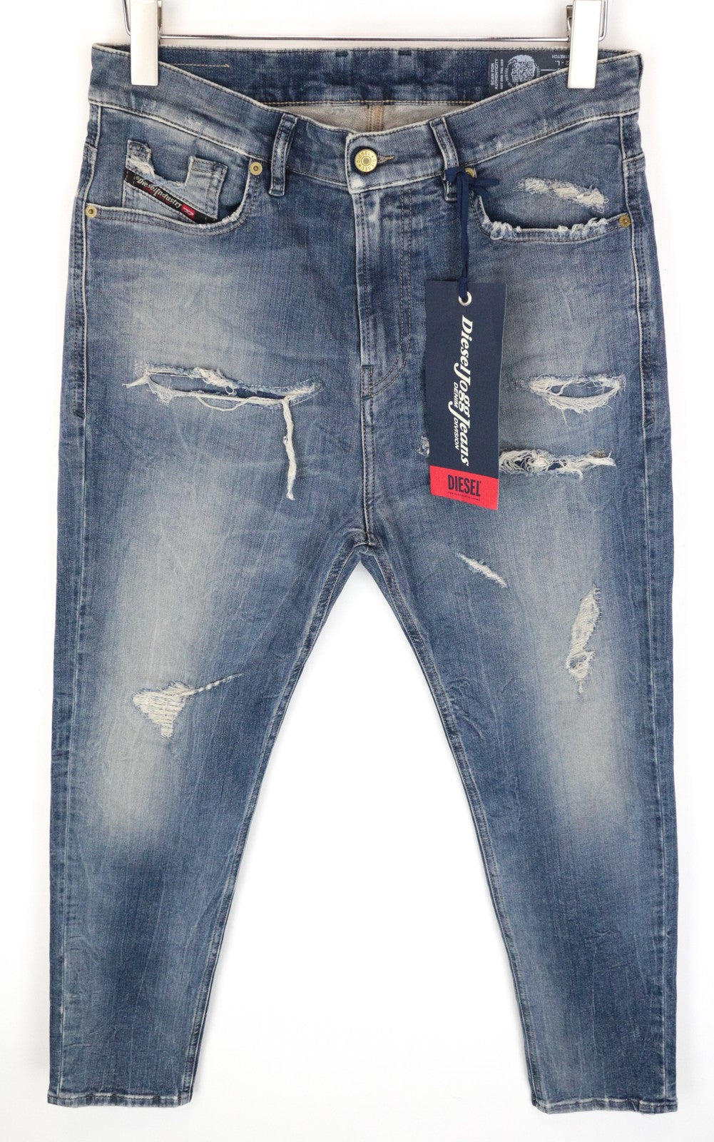 DIESEL D-Vider-T 0890A Men Jeans W32 Sweat Jogg Carrot Stretch Blue Ripped