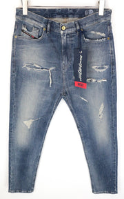 DIESEL D-Vider-T 0890A Men Jeans W32 Sweat Jogg Carrot Stretch Blue Ripped