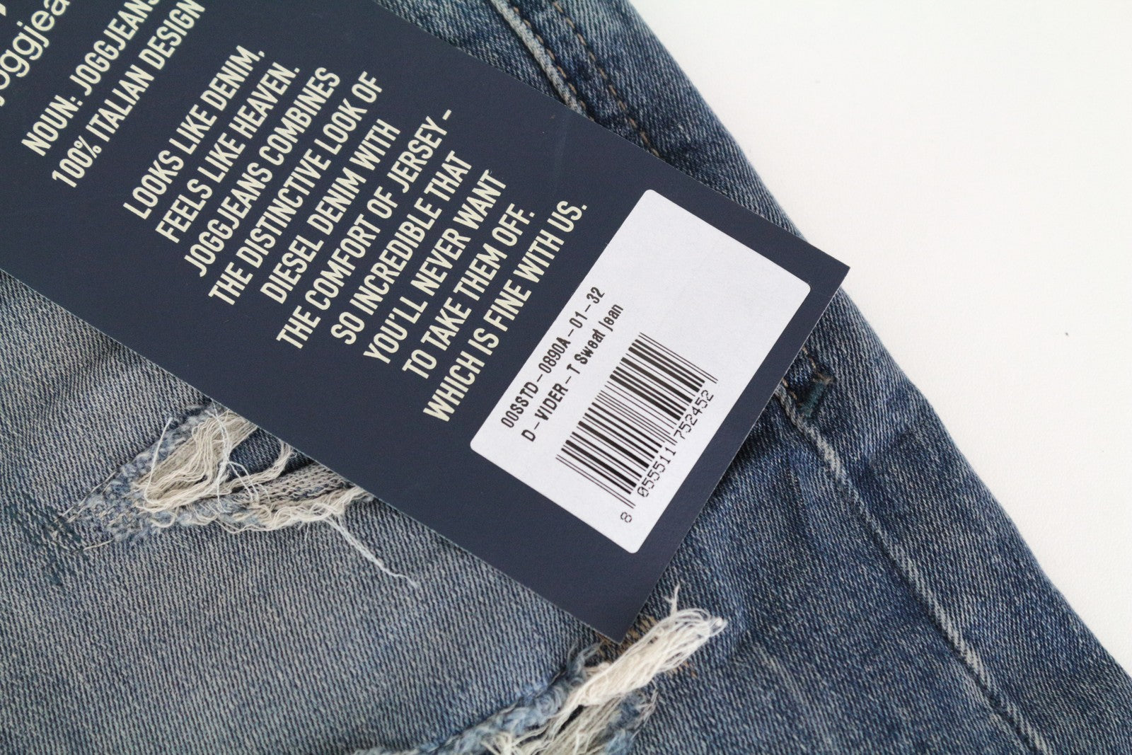 DIESEL D-Vider-T 0890A Men Jeans W32 Sweat Jogg Carrot Stretch Blue Ripped