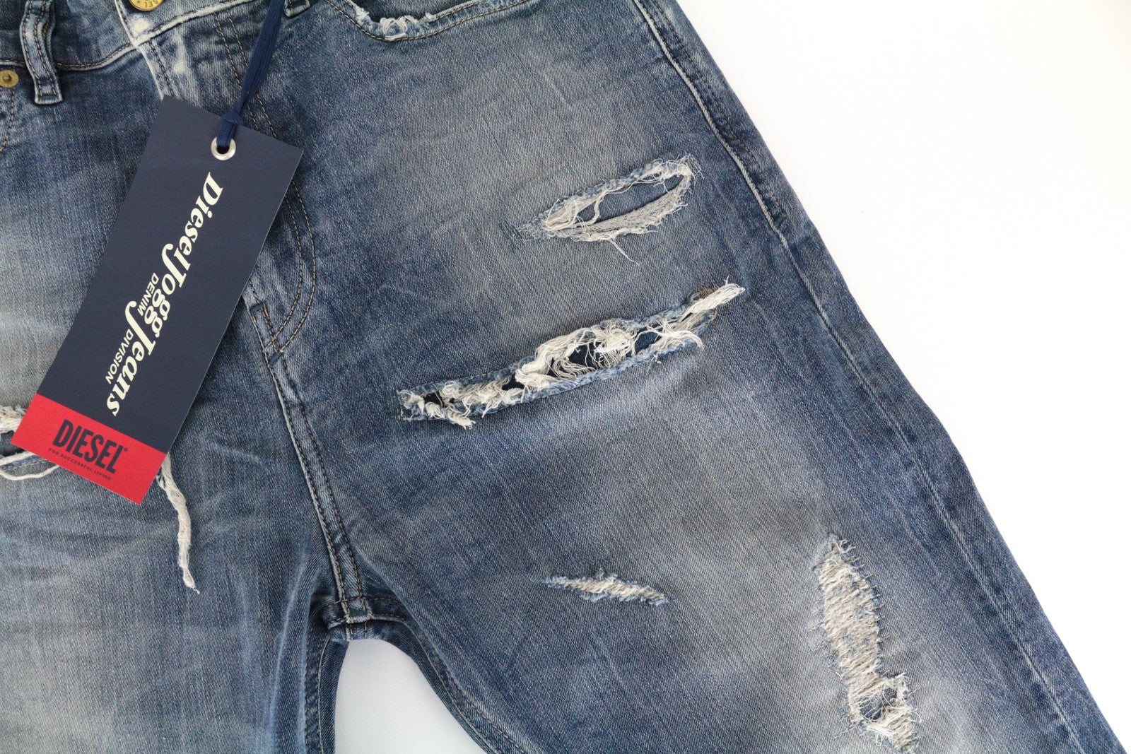 DIESEL D-Vider-T 0890A Men Jeans W32 Sweat Jogg Carrot Stretch Blue Ripped