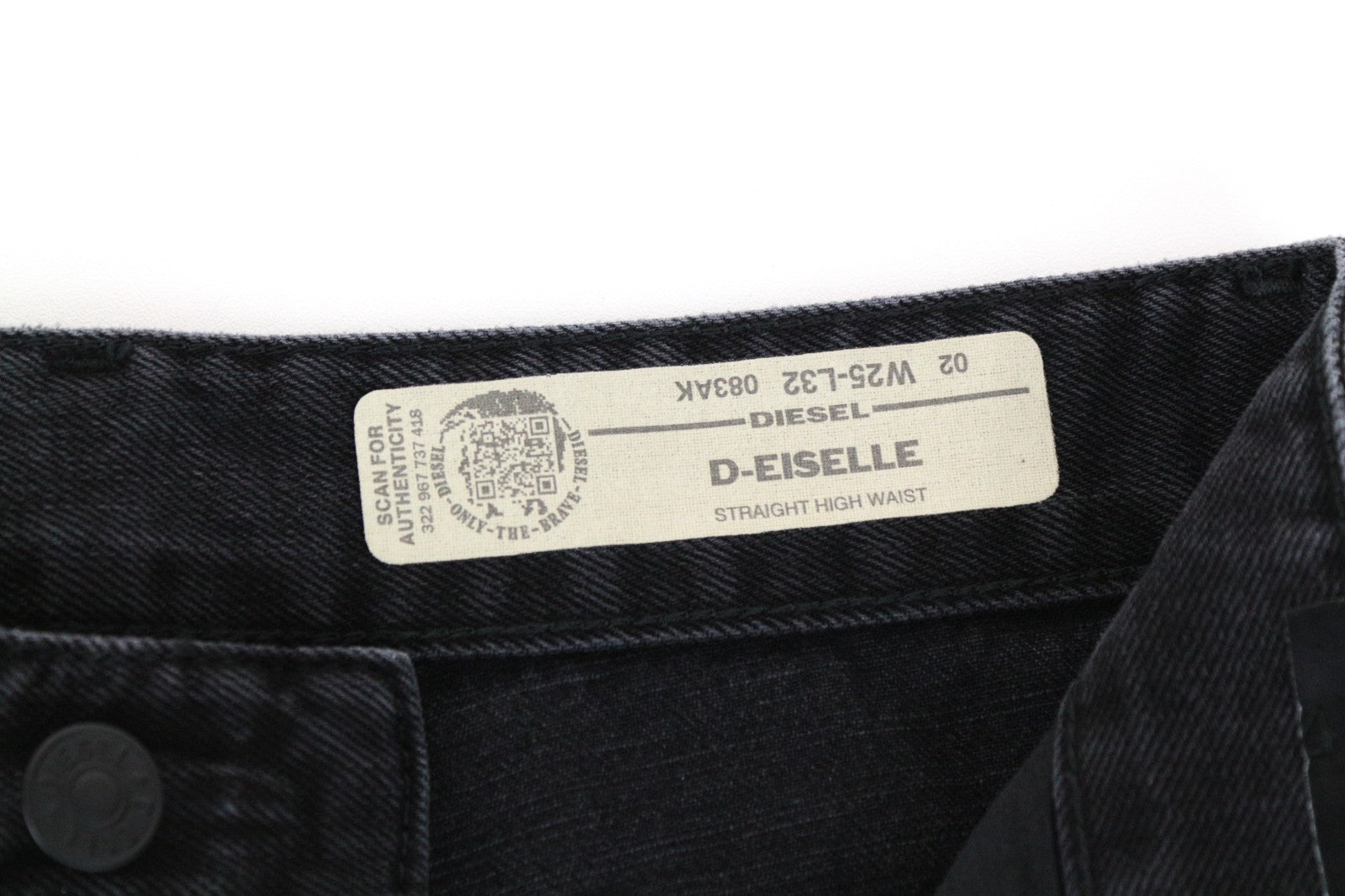 DIESEL D-Eiselle 083AK Women Jeans W25/L32 Straight Fit Washed Black Cotton