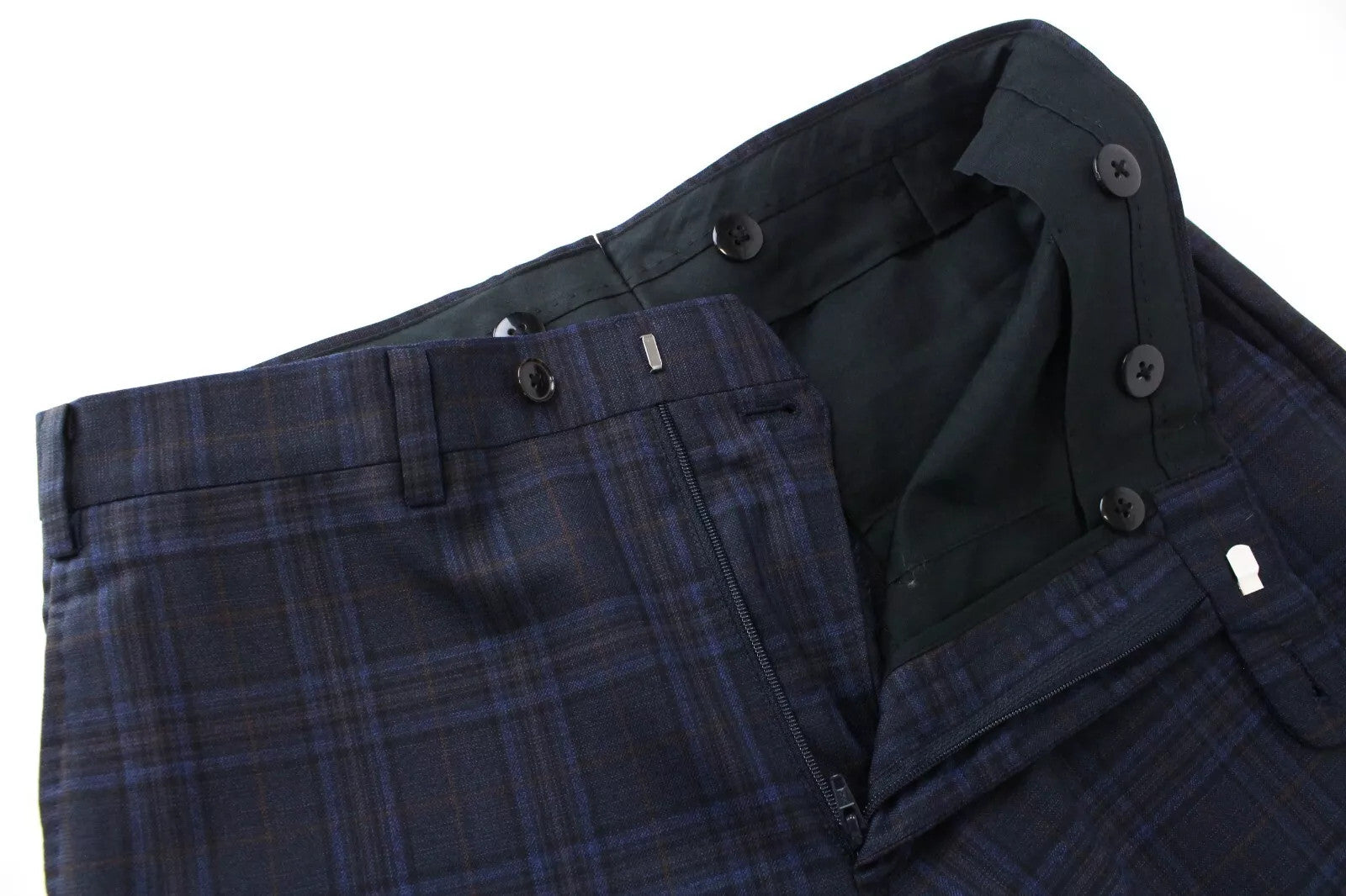 SUITSUPPLY Lazio Men Trousers UK36 Blue Pure Wool Checked Lined Pleated