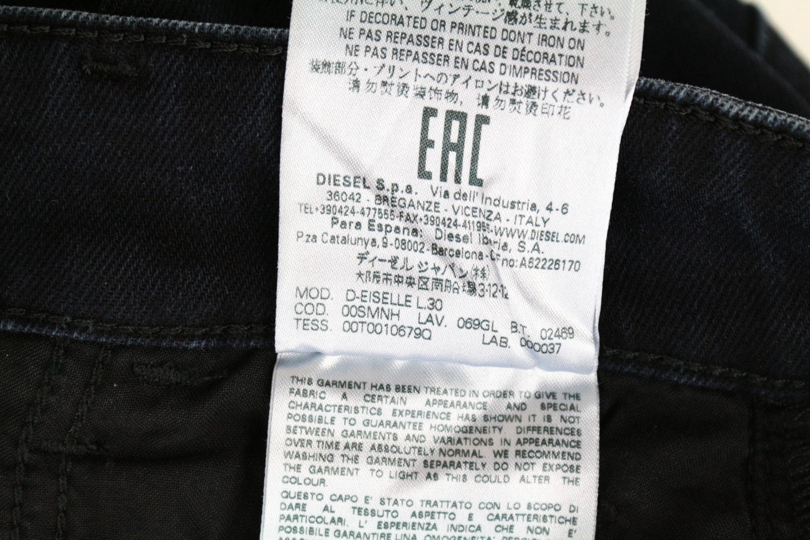DIESEL D-Eiselle 069GL Women Jeans W24/L30 Straight Fit Blue Cotton Stretch