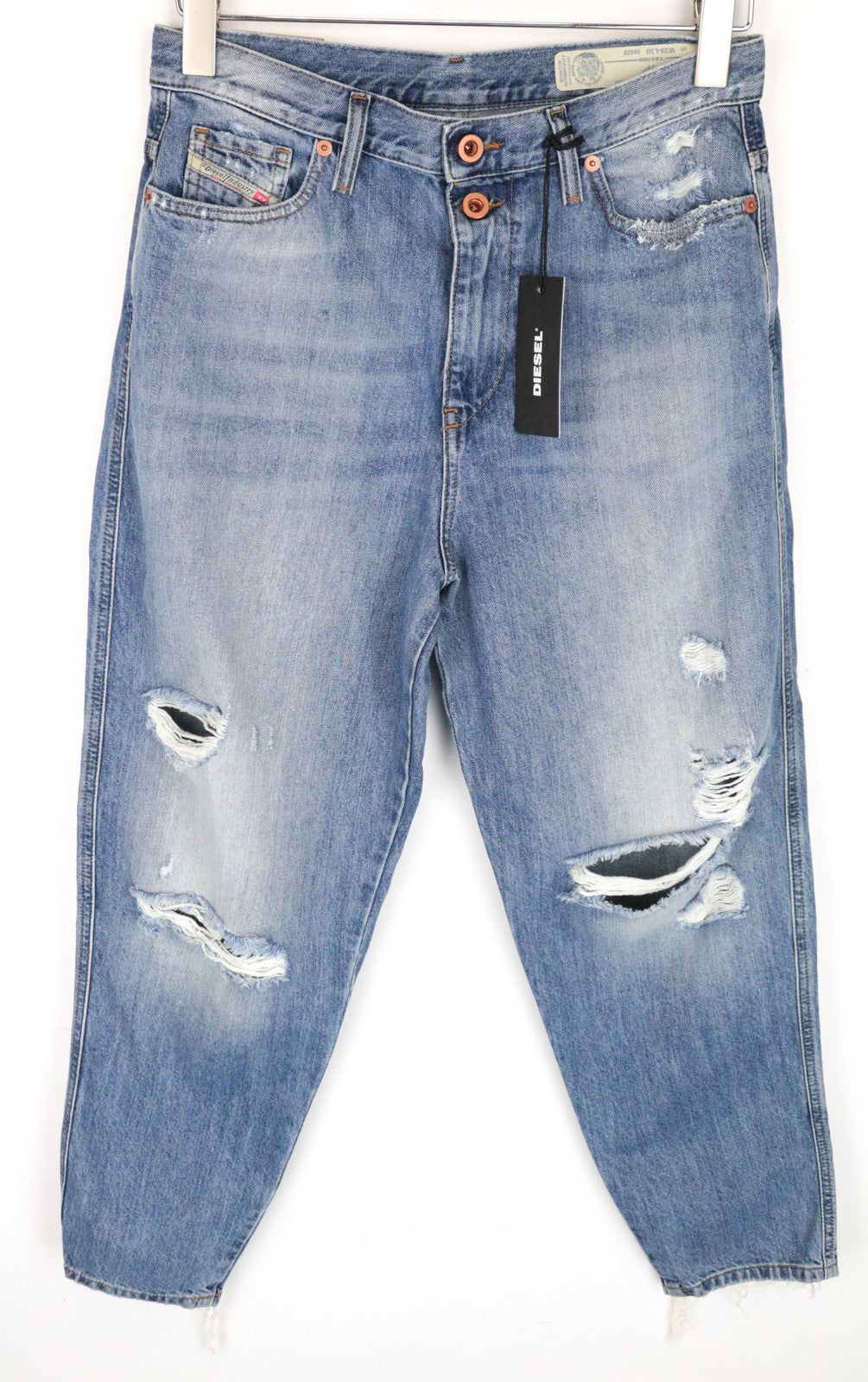 DIESEL Alys 084ZE Women Jeans W28/L30 Straight Fit Blue Pure Cotton Distressed