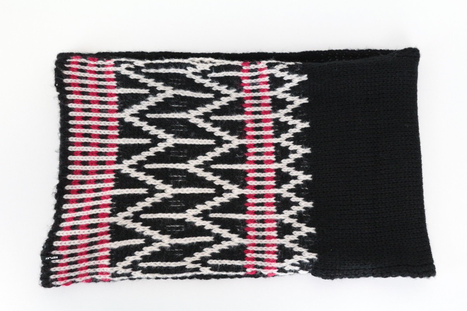 REPLAY Women Scarf OS Black Knitted Patterned Unisex Winter Autumn