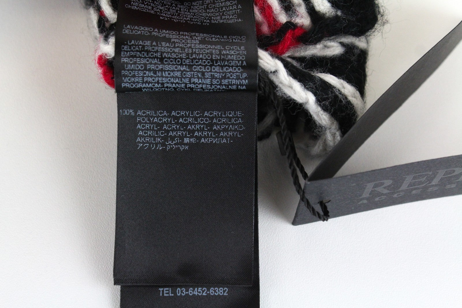 REPLAY Women Scarf OS Black Knitted Patterned Unisex Winter Autumn