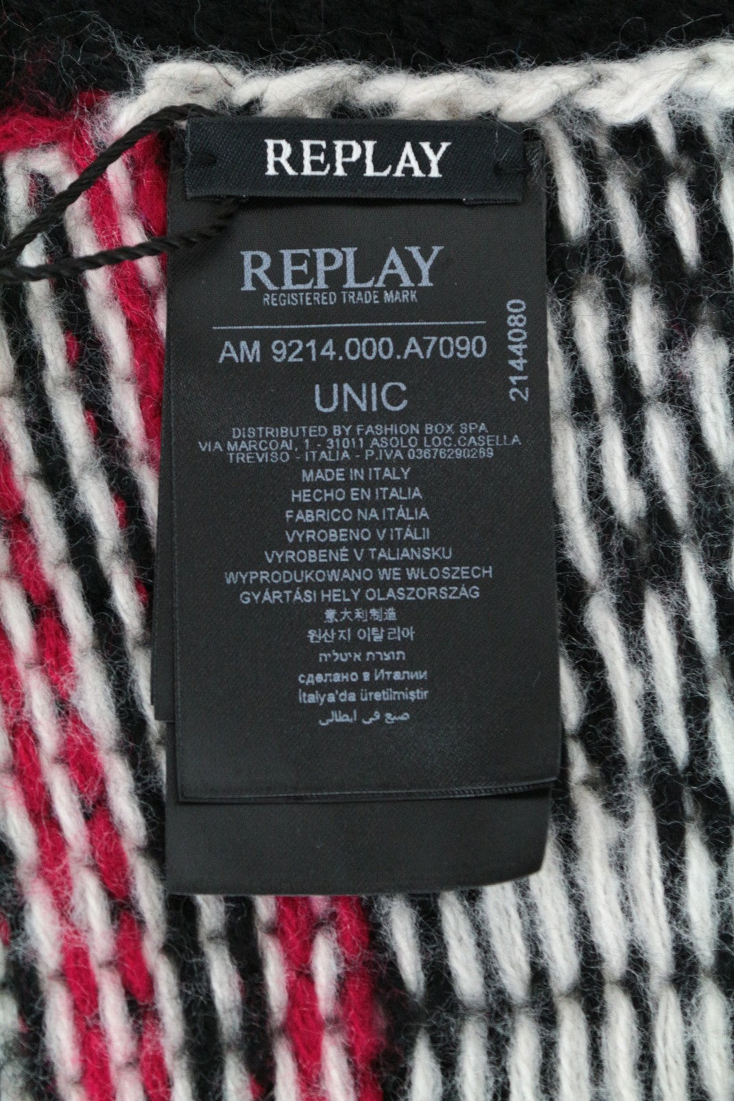 REPLAY Women Scarf OS Black Knitted Patterned Unisex Winter Autumn