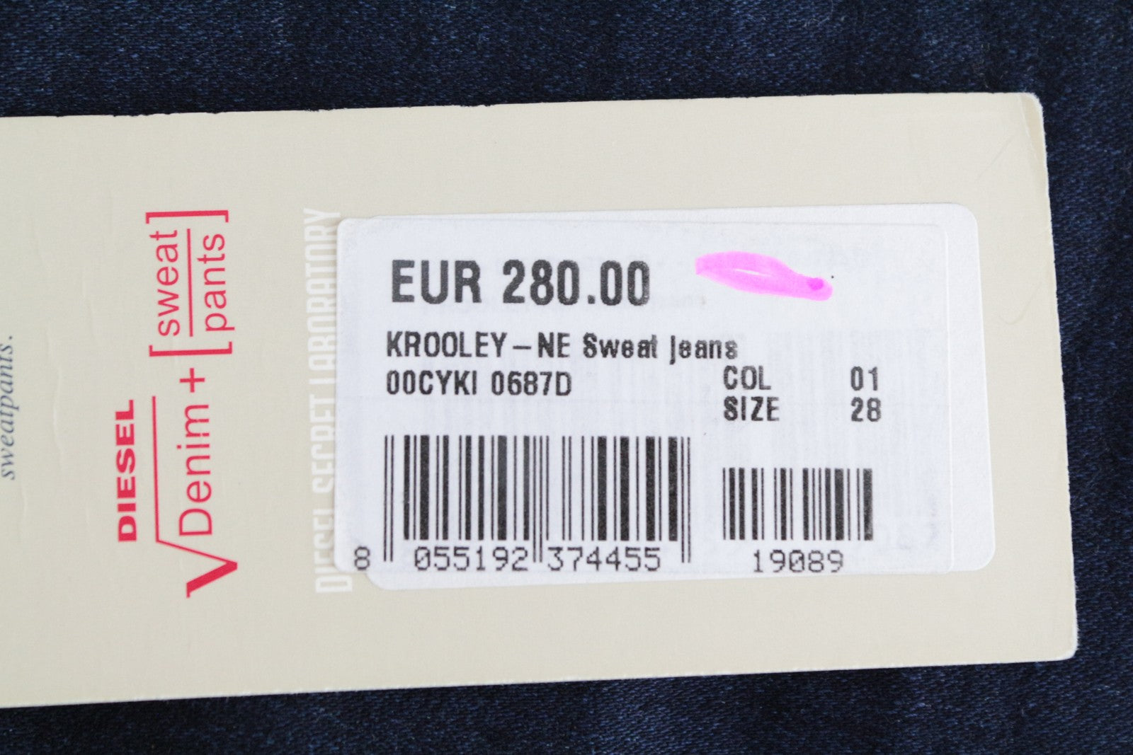 DIESEL Krooley-NE 0687D Men Jeans W28 Sweat Jogg Navy Stretch Slim Carrot Fit