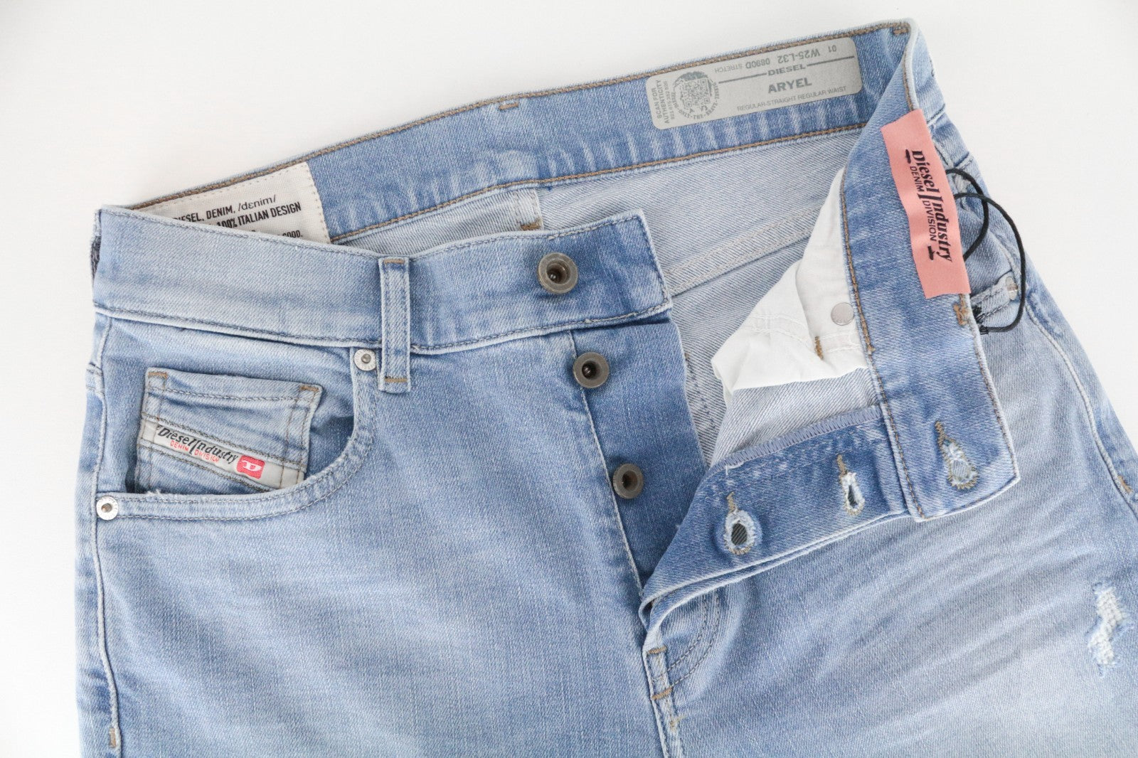 DIESEL Aryel 0890D Women Jeans W25/L32 Stretch Distress Blue Regular Straight