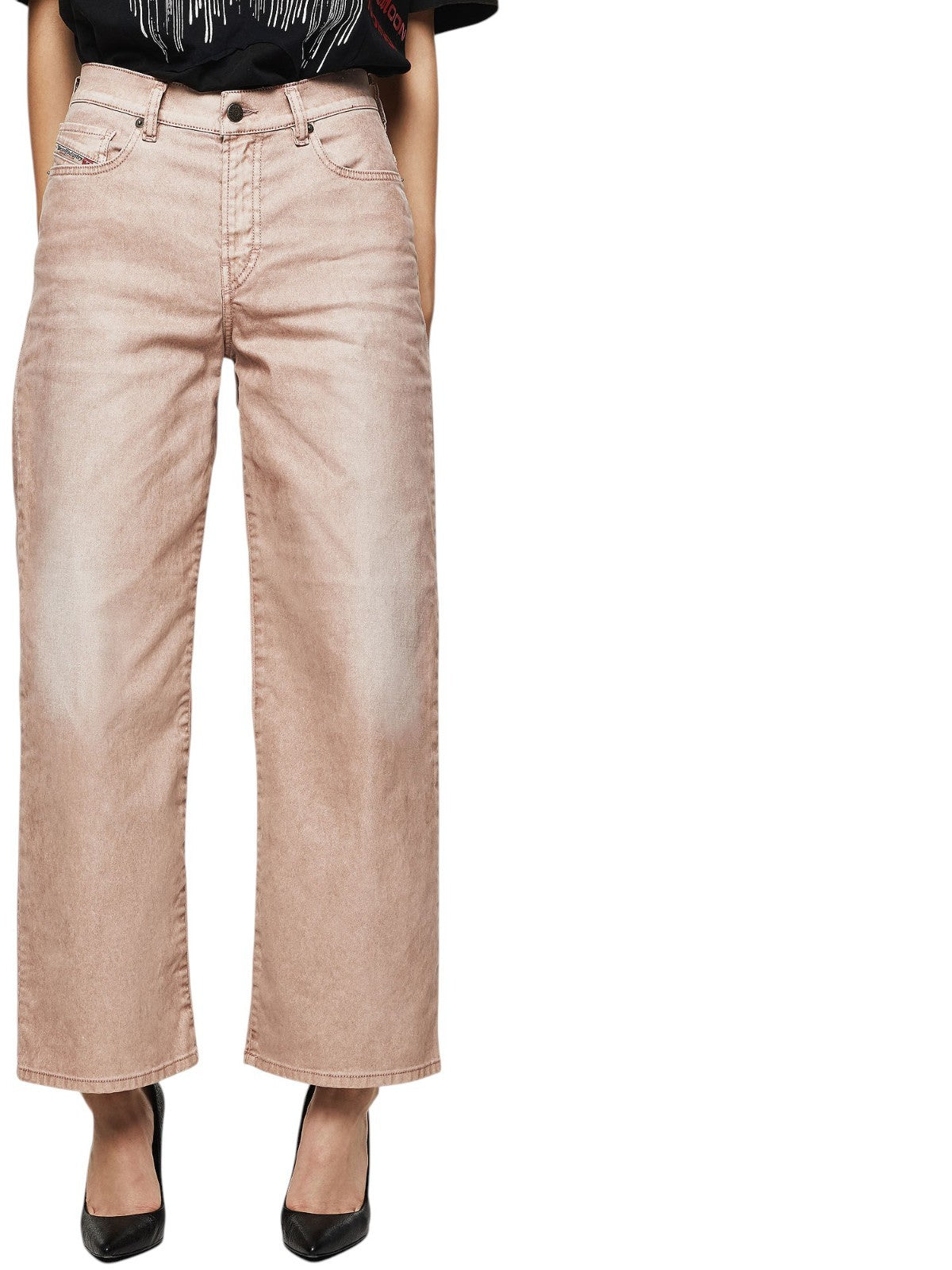 DIESEL Widee 0091T Women Jeans W25/L30 Flared Pink Velvet Stretch Straight