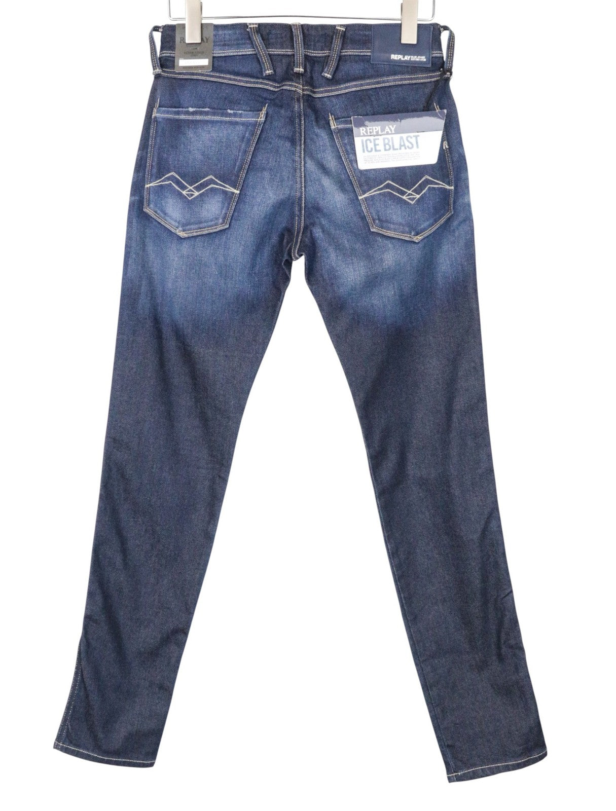 REPLAY Anbass Men Jeans W29/L32 Zippered Dark Blue Washed Stretch Slim Classic