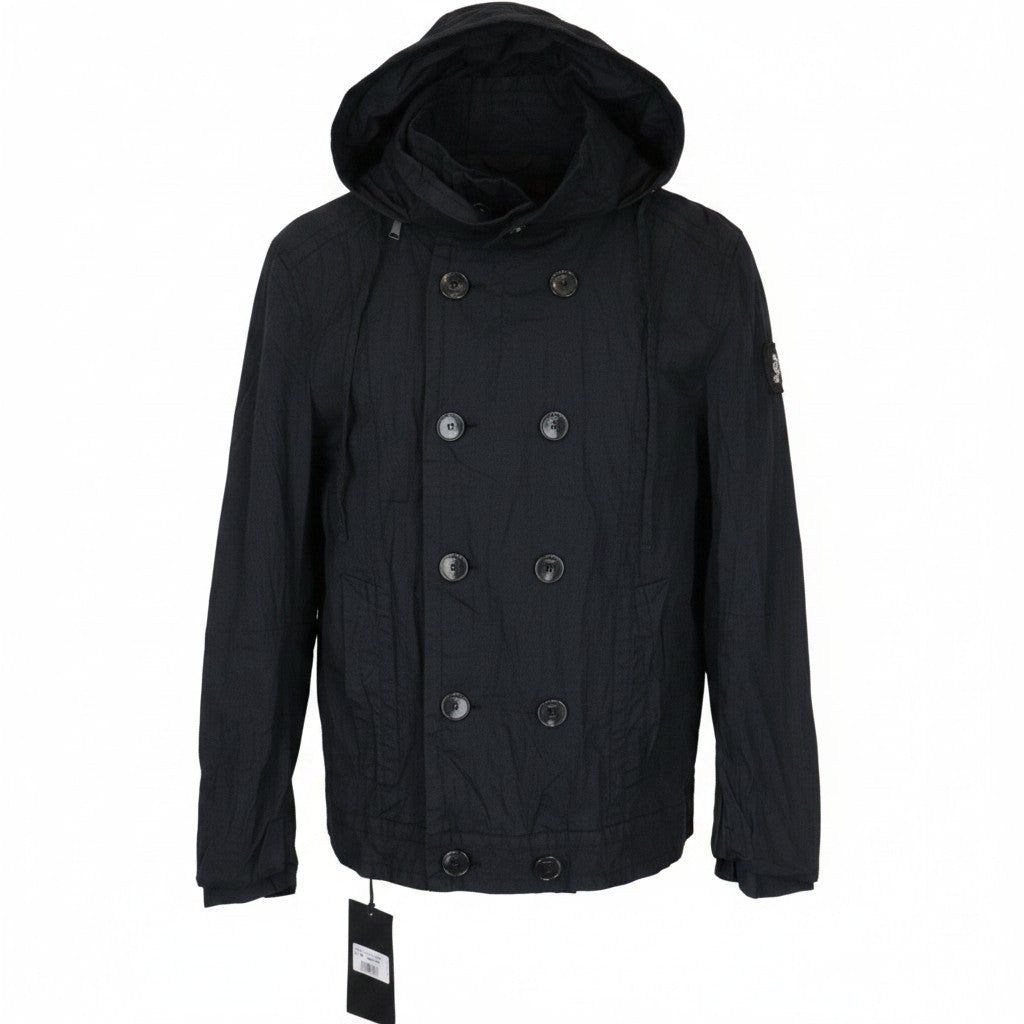 RICHMOND Men Jacket IT48 Black Double-Breasted Crinkled Cotton Blended Hood