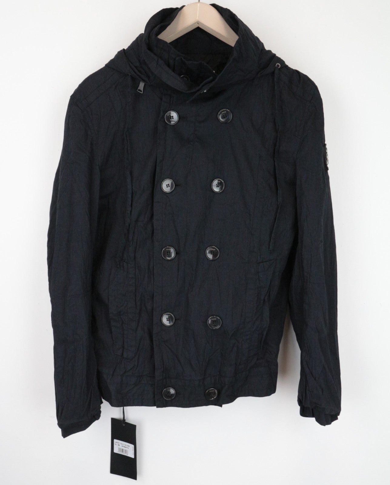 RICHMOND Men Jacket IT48 Black Double-Breasted Crinkled Cotton Blended Hood