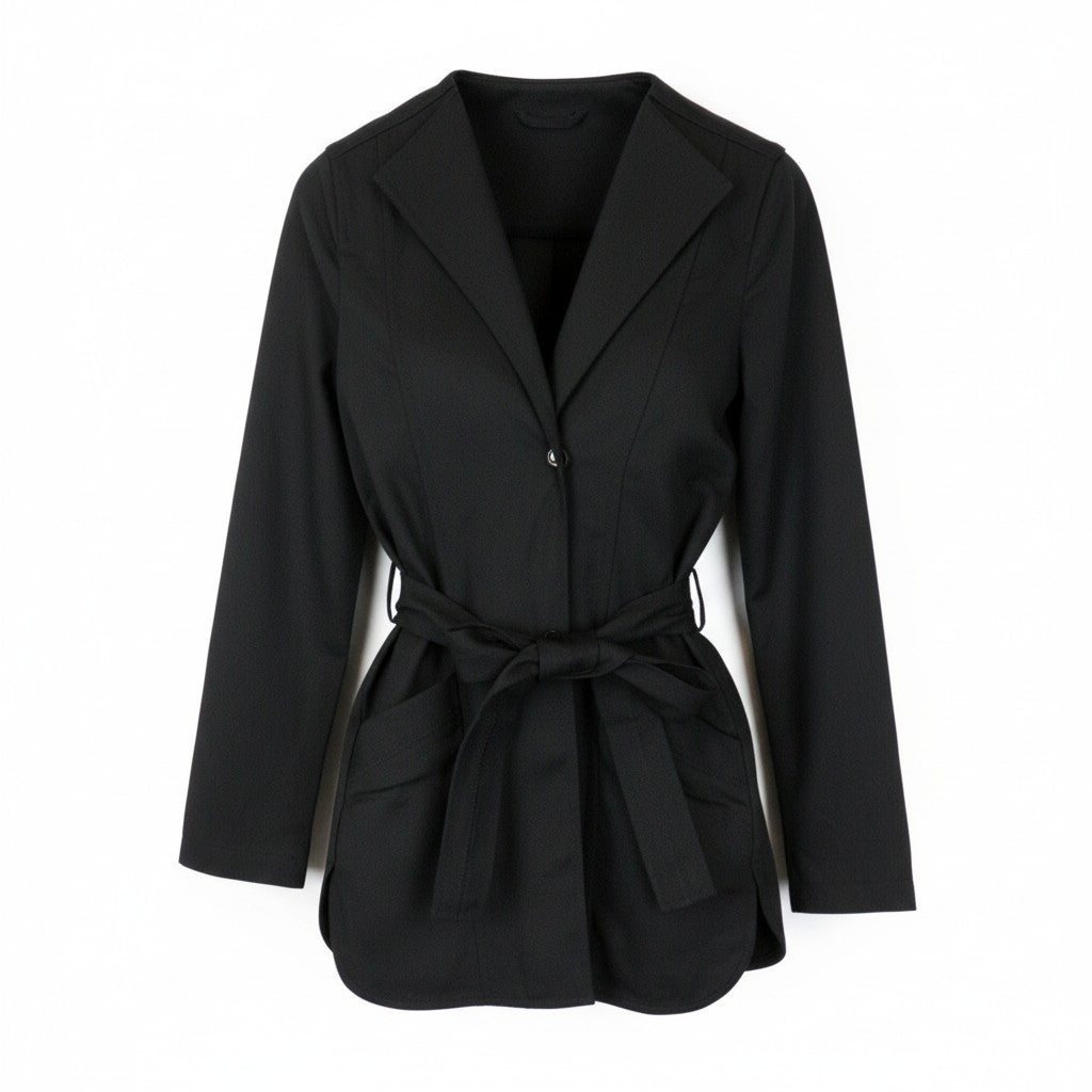 DENHAM Moonlight Women Jacket XS Solid Cinder Black Belted Buttoned Collared